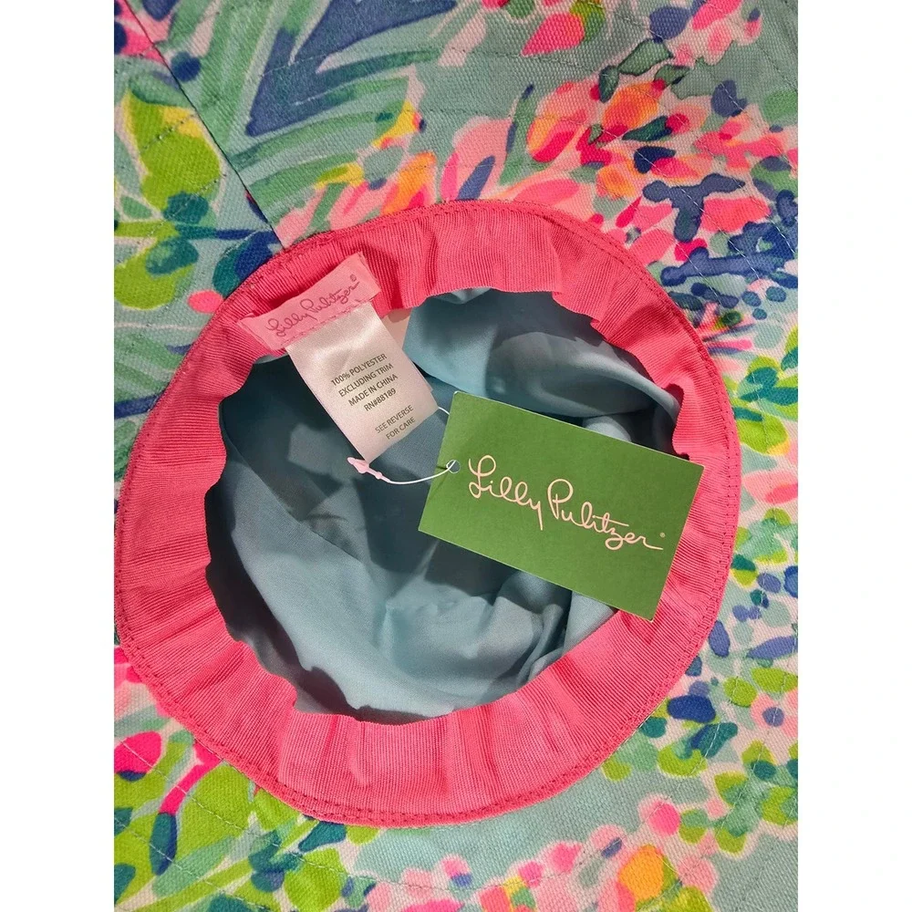 NWT Lilly Pulitzer Catch the Wave Women Wide Brim Sun Hat Tropical Blue Pink